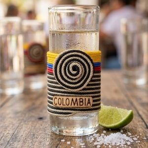 "Colombia" Artisanal Tequila Shot Glass - Vueltiao Edition with Flag